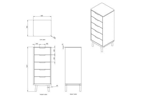 Boston 5 Drawer Chest - Oakano Furniture