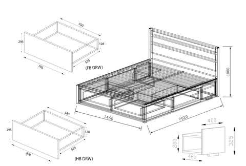 Koeler Double Flexi-Slat Storage Bed Frame - Oakano Furniture
